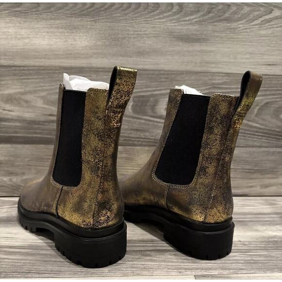 Lauren Ralph Lauren Corinne Leather Chelsea Boots Pull On Black Bronze Size 6B - Picture 8 of 16